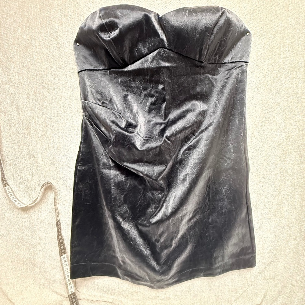 Topshop Black Faux Leather Strapless Mini Dress Sweetheart Neckline Size US 12